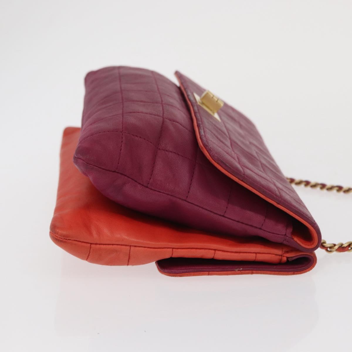 CHANEL Choco Bar Hand Bag Lamb Skin Orange Gold CC Auth bs33102