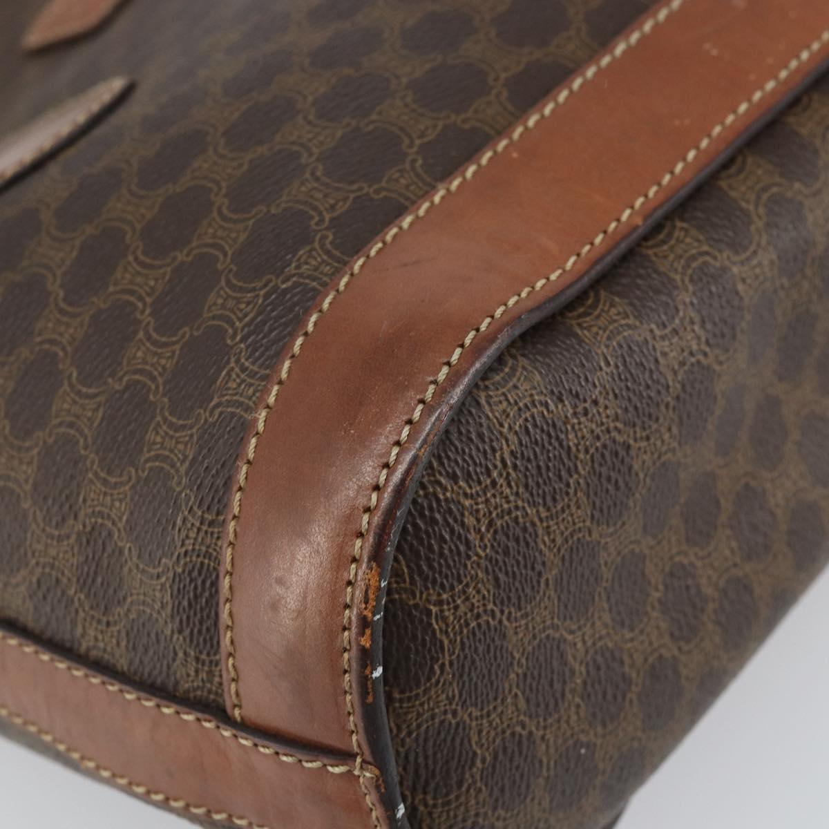 CELINE Macadam Canvas Hand Bag PVC Leather Brown Gold Auth bs33103