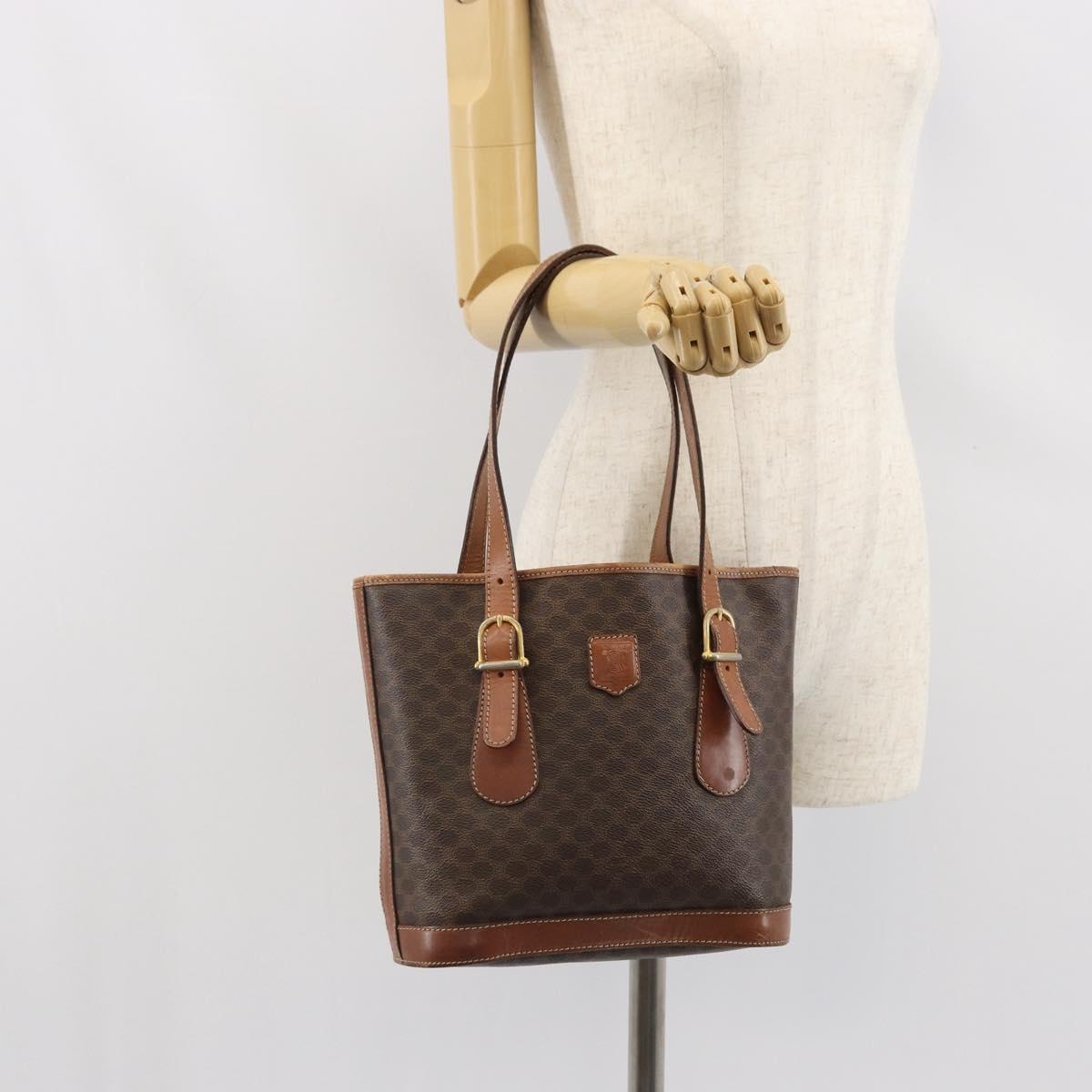 CELINE Macadam Canvas Hand Bag PVC Leather Brown Gold Auth bs33103