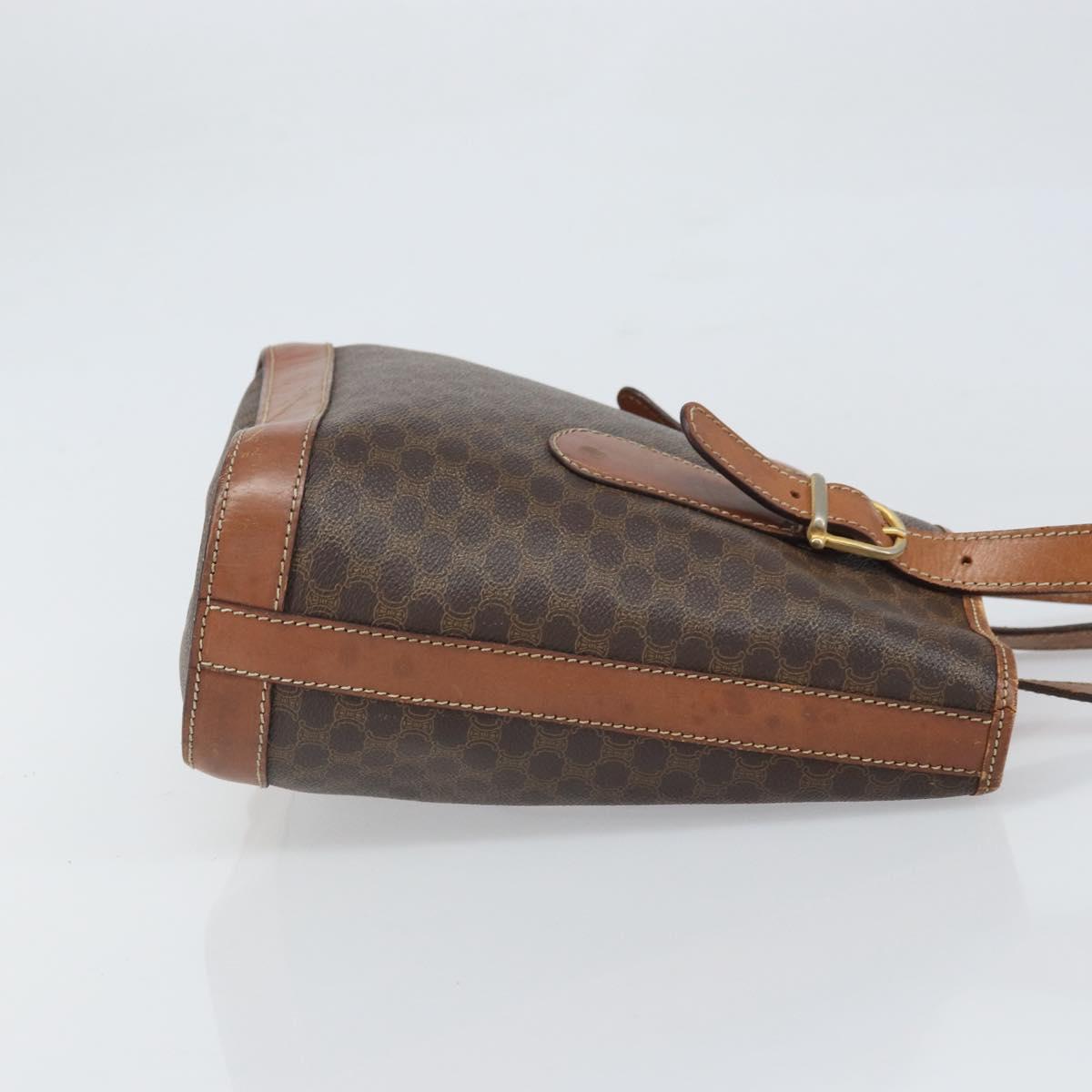 CELINE Macadam Canvas Hand Bag PVC Leather Brown Gold Auth bs33103