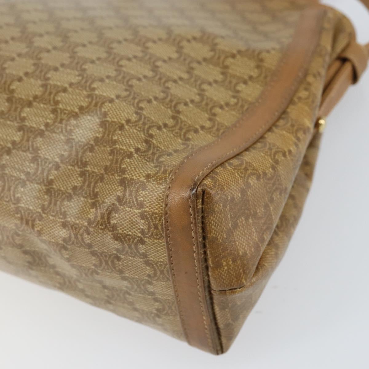CELINE Macadam Canvas Shoulder Bag PVC Beige Gold Auth bs33106
