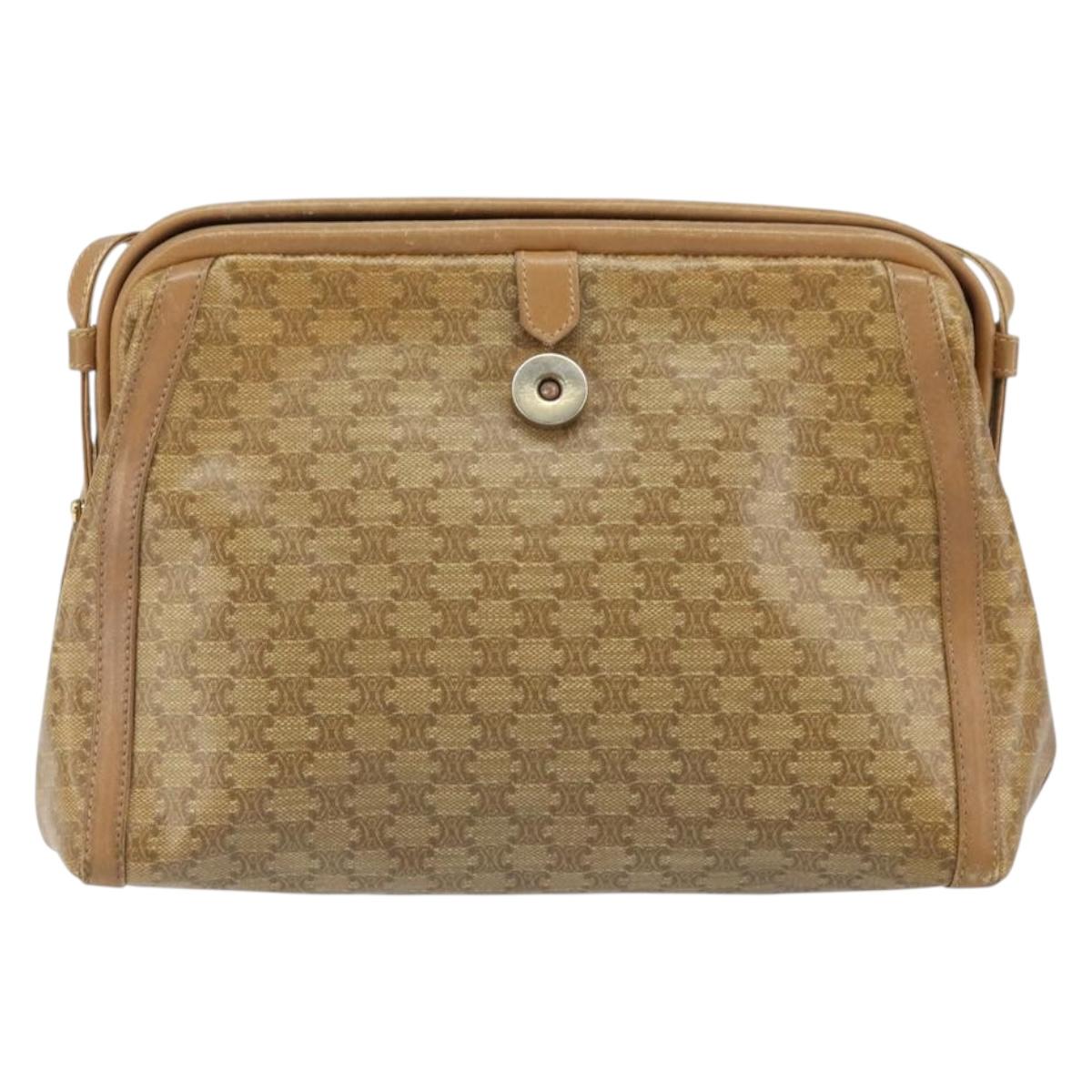 CELINE Macadam Canvas Shoulder Bag PVC Beige Gold Auth bs33106