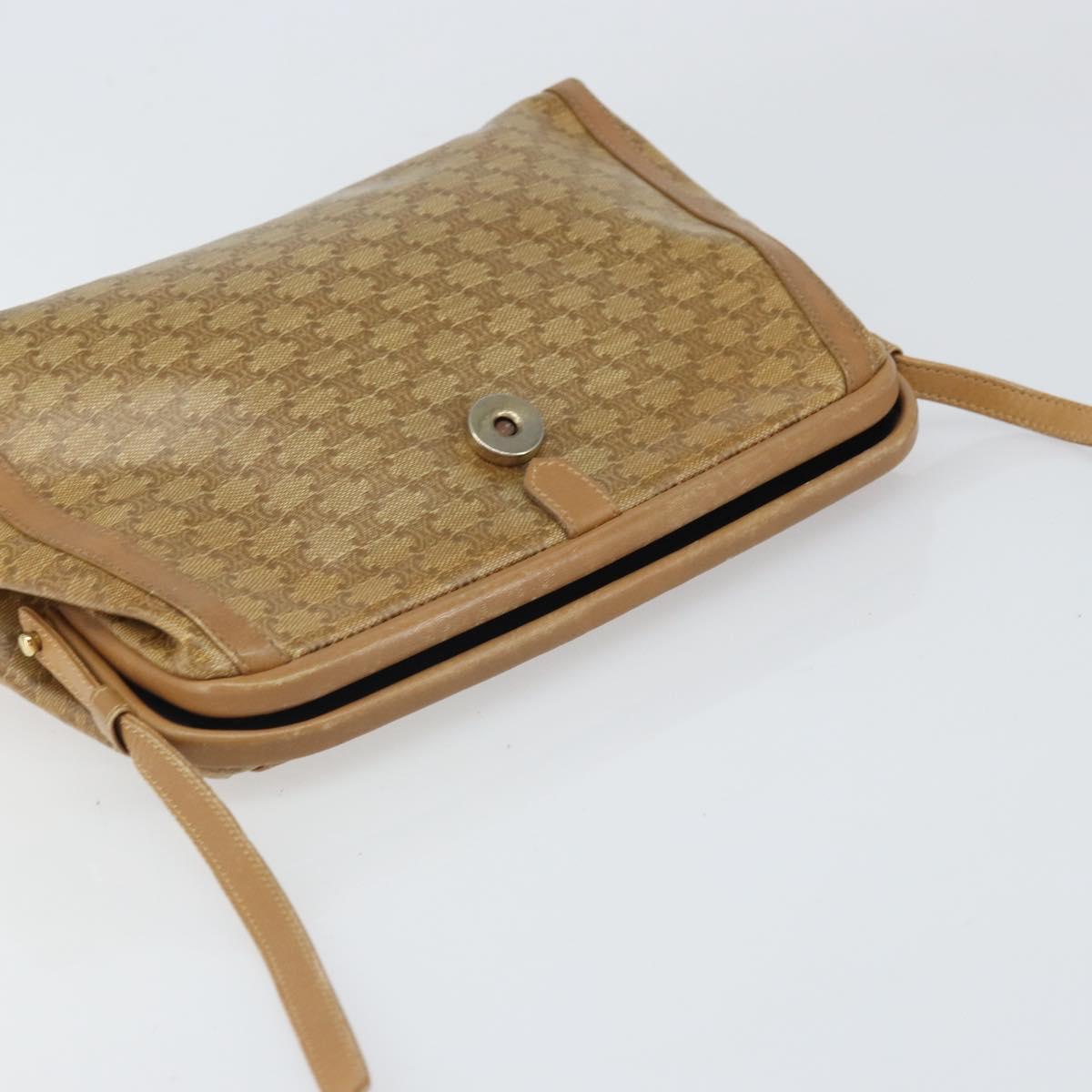 CELINE Macadam Canvas Shoulder Bag PVC Beige Gold Auth bs33106