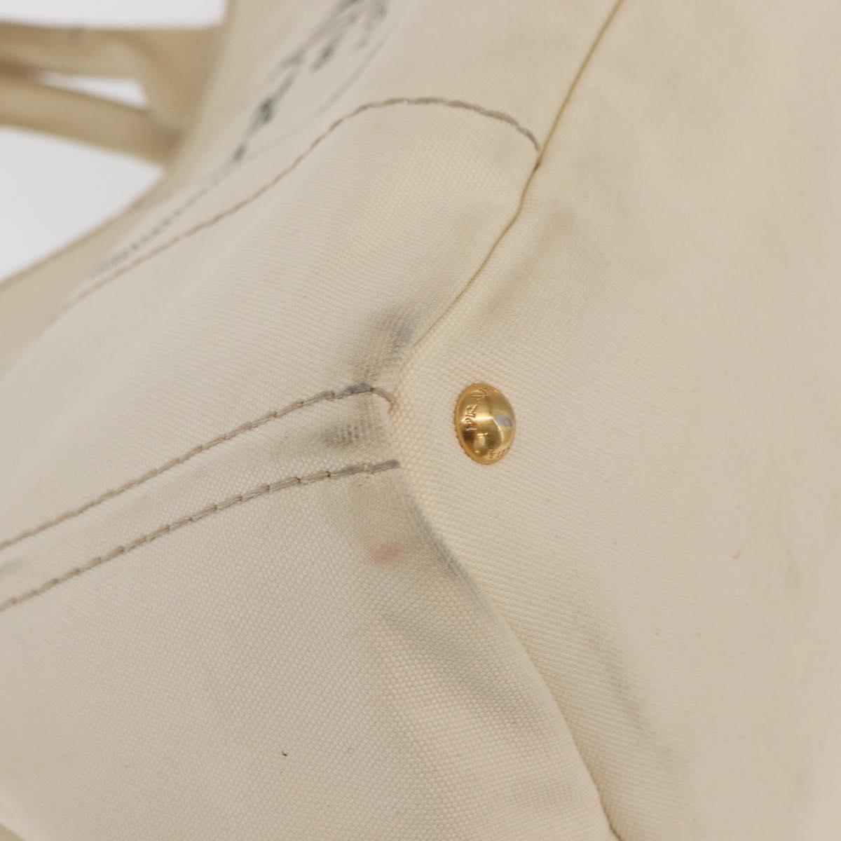 PRADA Canapa GM Hand Bag Canvas White Gold Auth bs33107