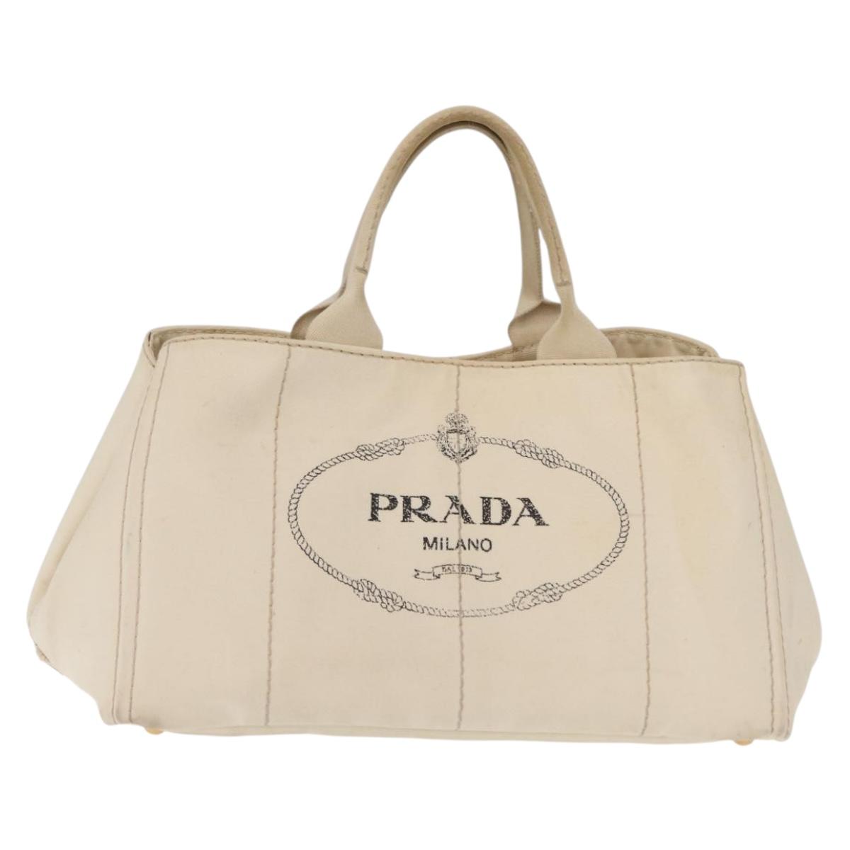 PRADA Canapa GM Hand Bag Canvas White Gold Auth bs33107