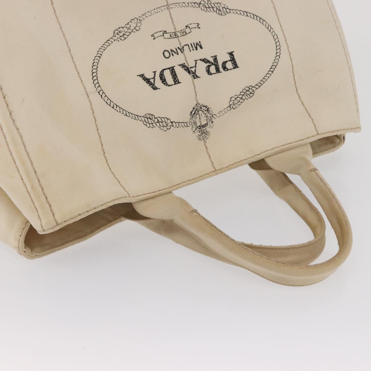 PRADA Canapa GM Hand Bag Canvas White Gold Auth bs33107