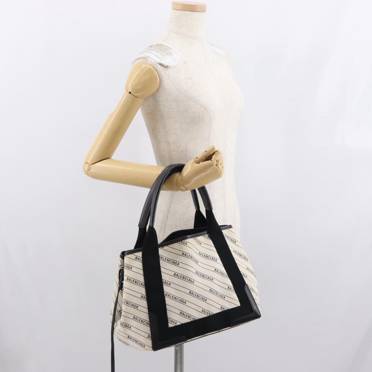 BALENCIAGA Hand Bag Canvas White Black 339933 Auth bs33110