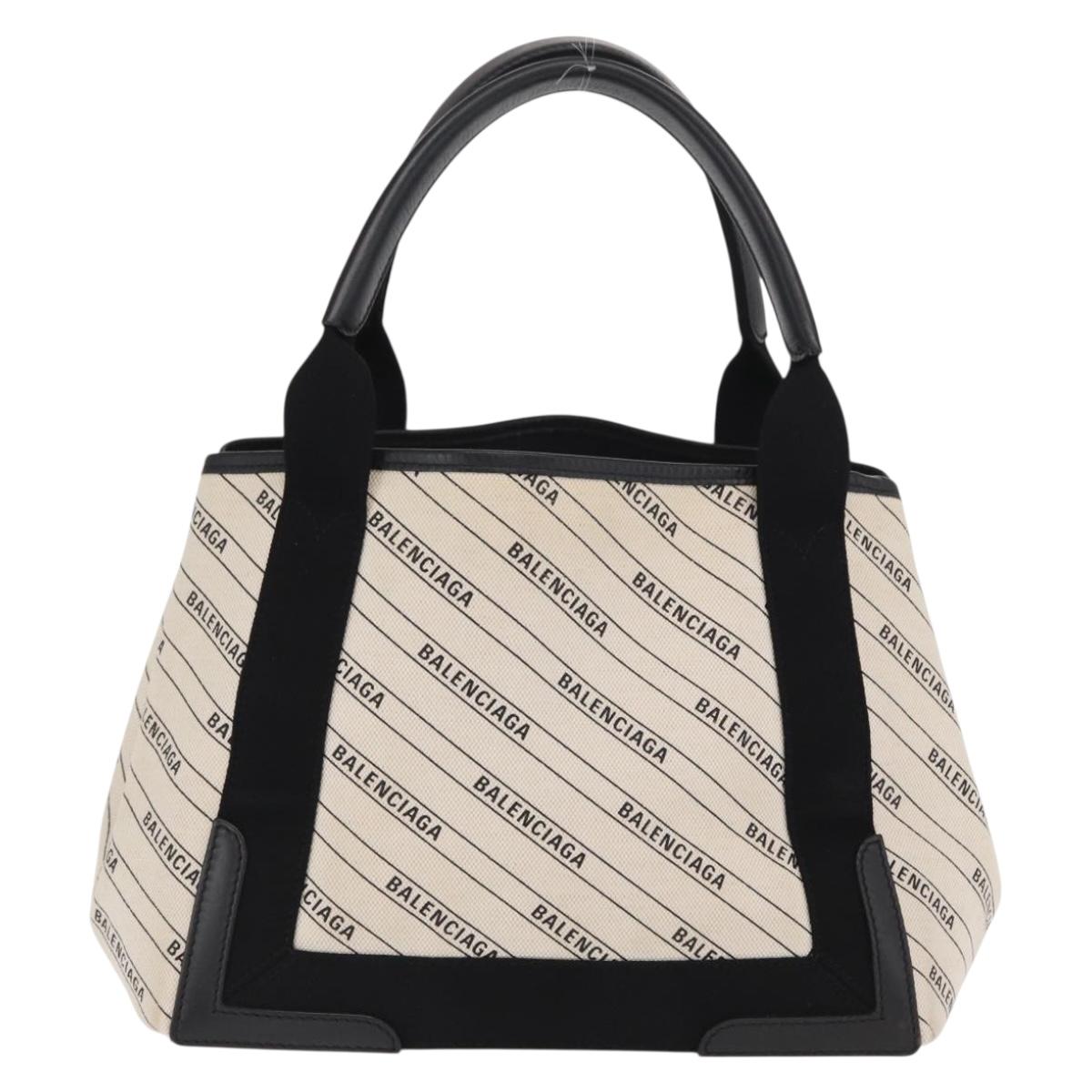 BALENCIAGA Hand Bag Canvas White Black 339933 Auth bs33110