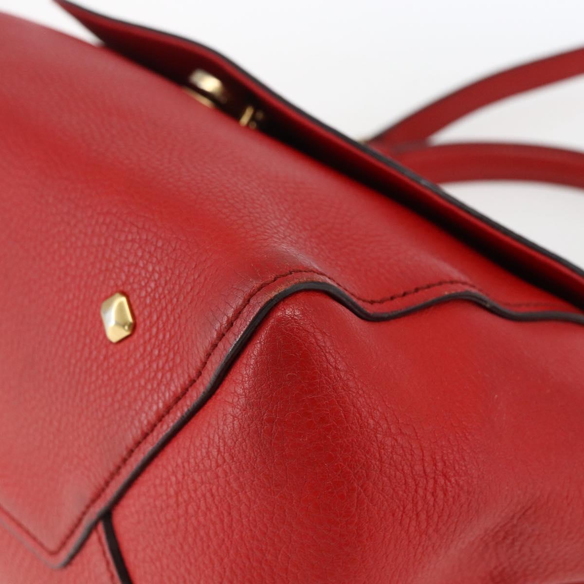MCM Hand Bag Leather Red Gold Auth bs33111