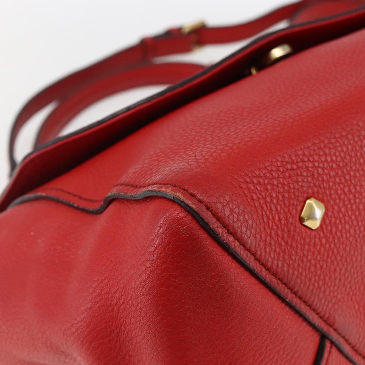 MCM Hand Bag Leather Red Gold Auth bs33111