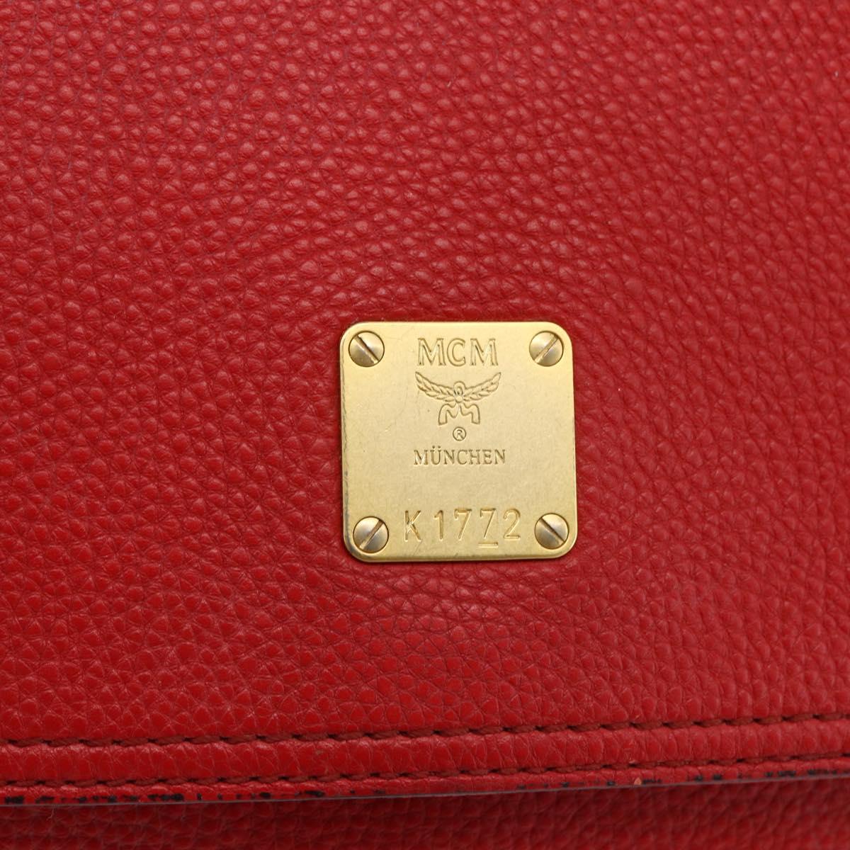 MCM Hand Bag Leather Red Gold Auth bs33111