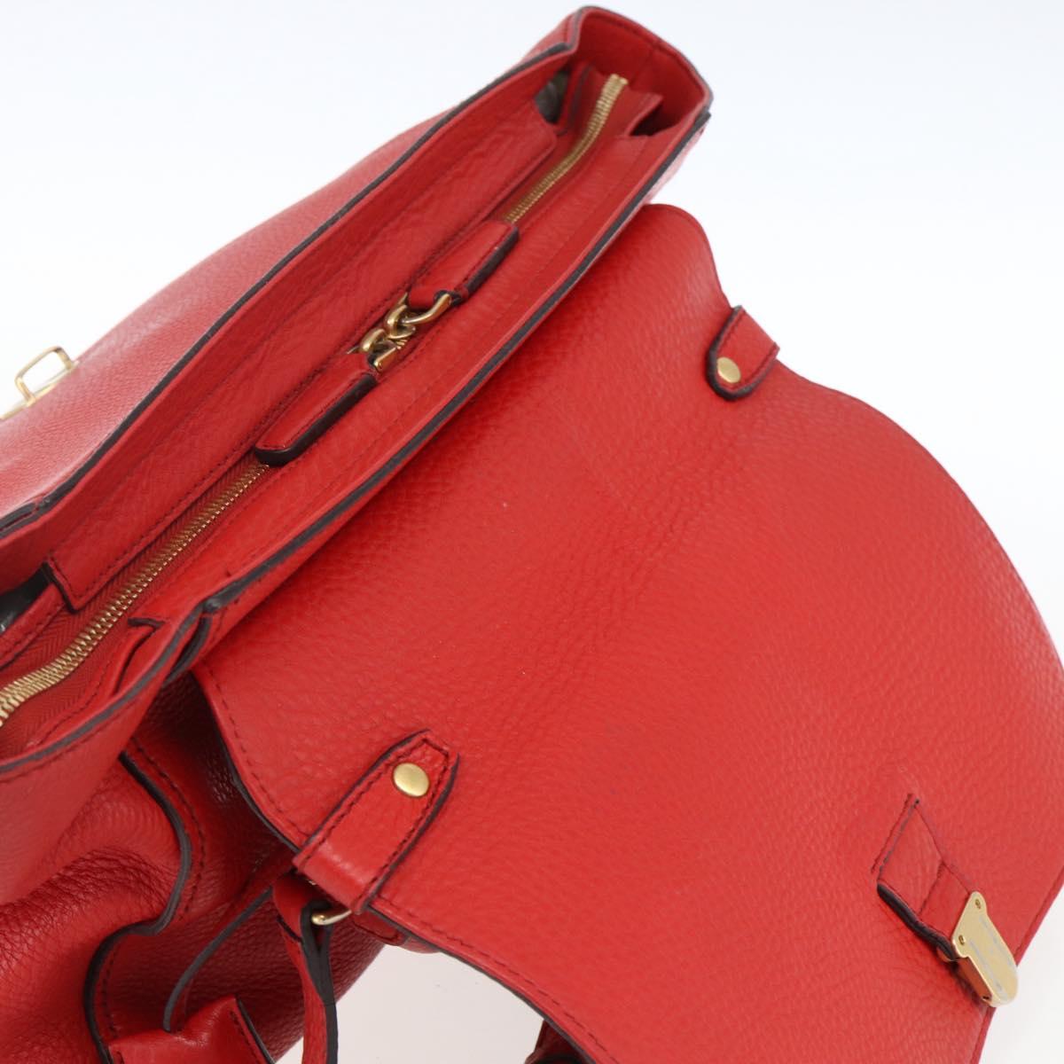 MCM Hand Bag Leather Red Gold Auth bs33111