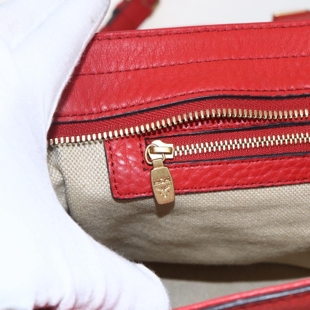 MCM Hand Bag Leather Red Gold Auth bs33111