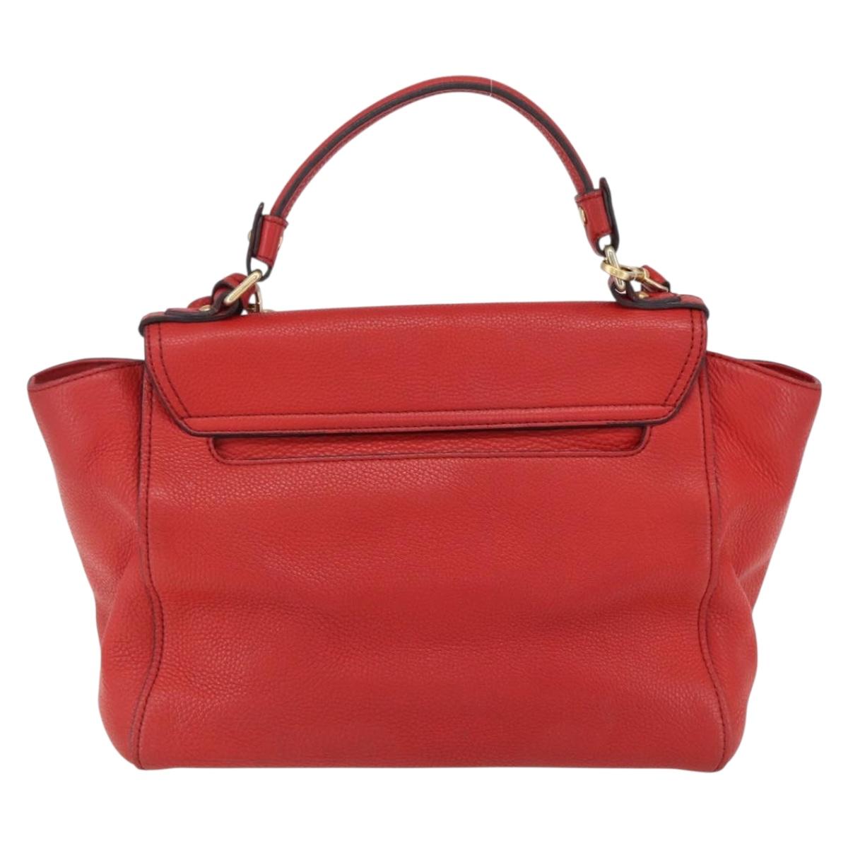 MCM Hand Bag Leather Red Gold Auth bs33111