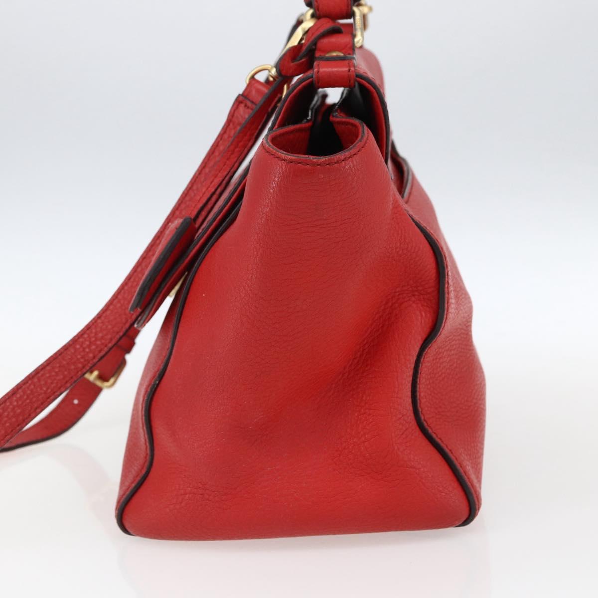 MCM Hand Bag Leather Red Gold Auth bs33111