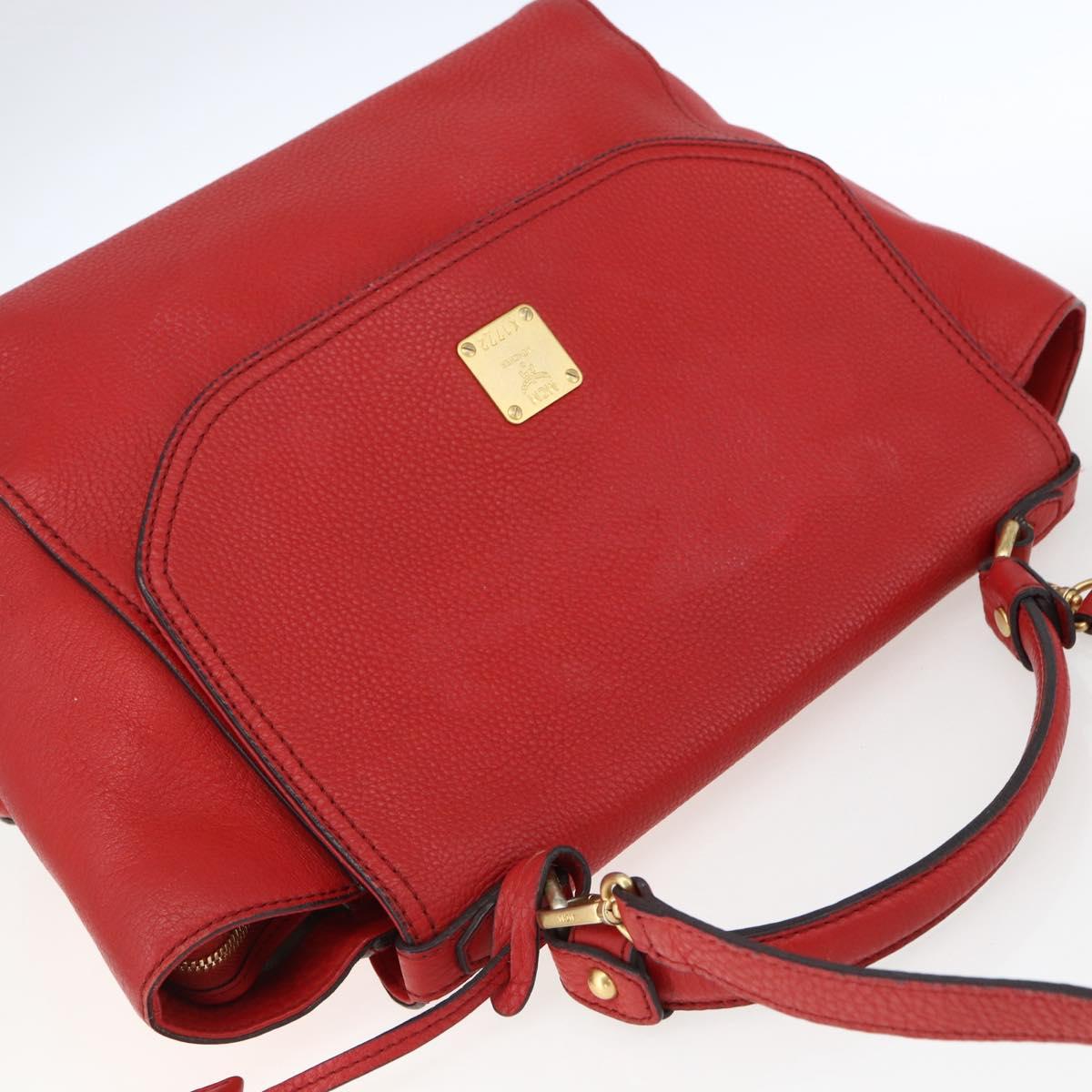 MCM Hand Bag Leather Red Gold Auth bs33111