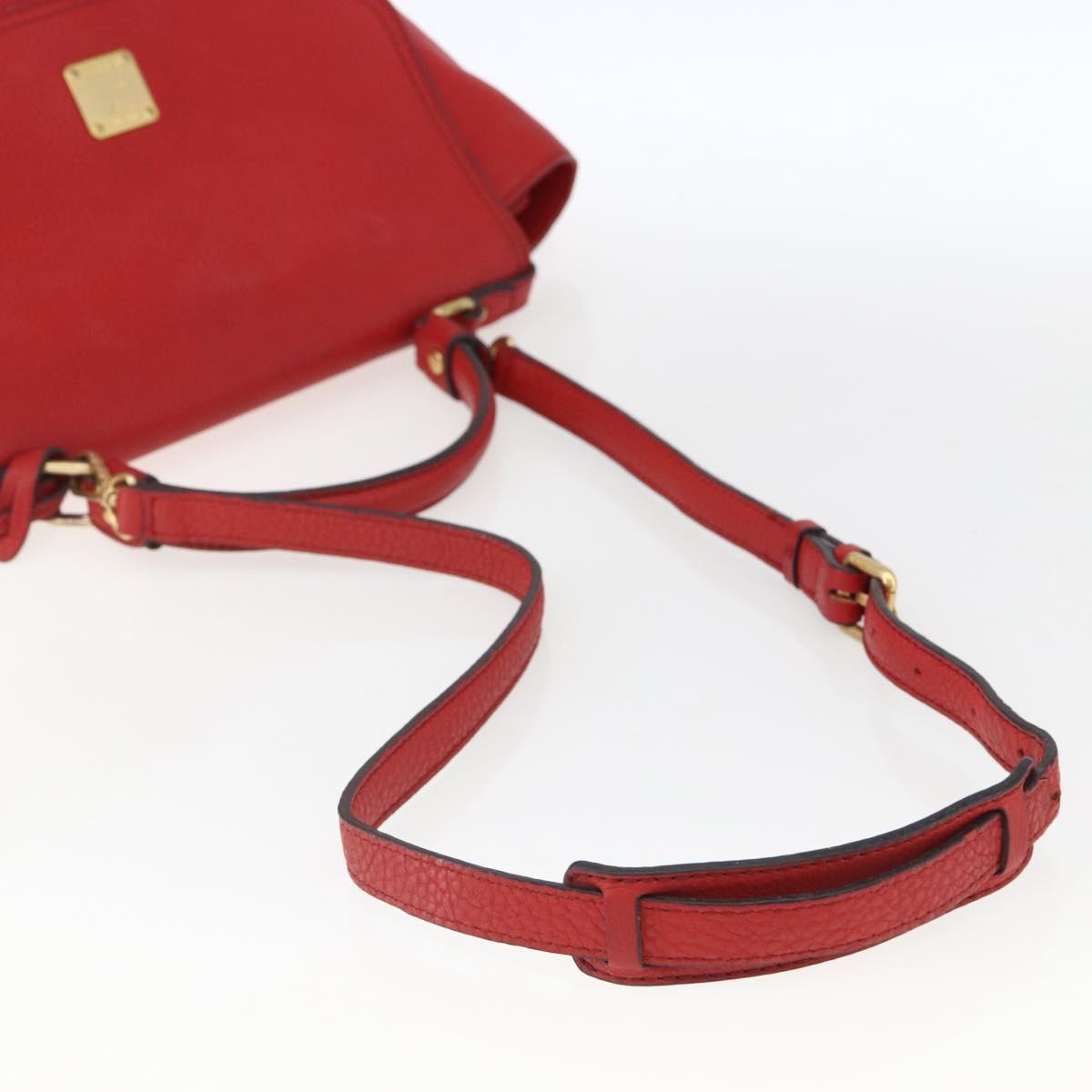 MCM Hand Bag Leather Red Gold Auth bs33111