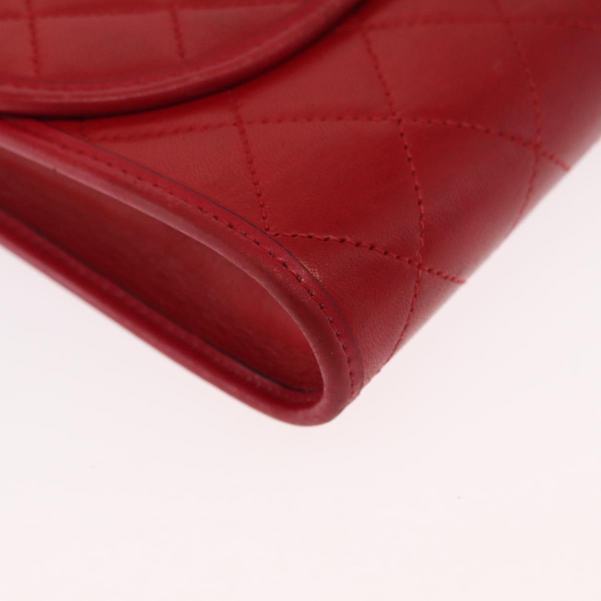 CHANEL Matelasse Chain Shoulder Bag Lamb Skin Red Gold CC Auth bs33112