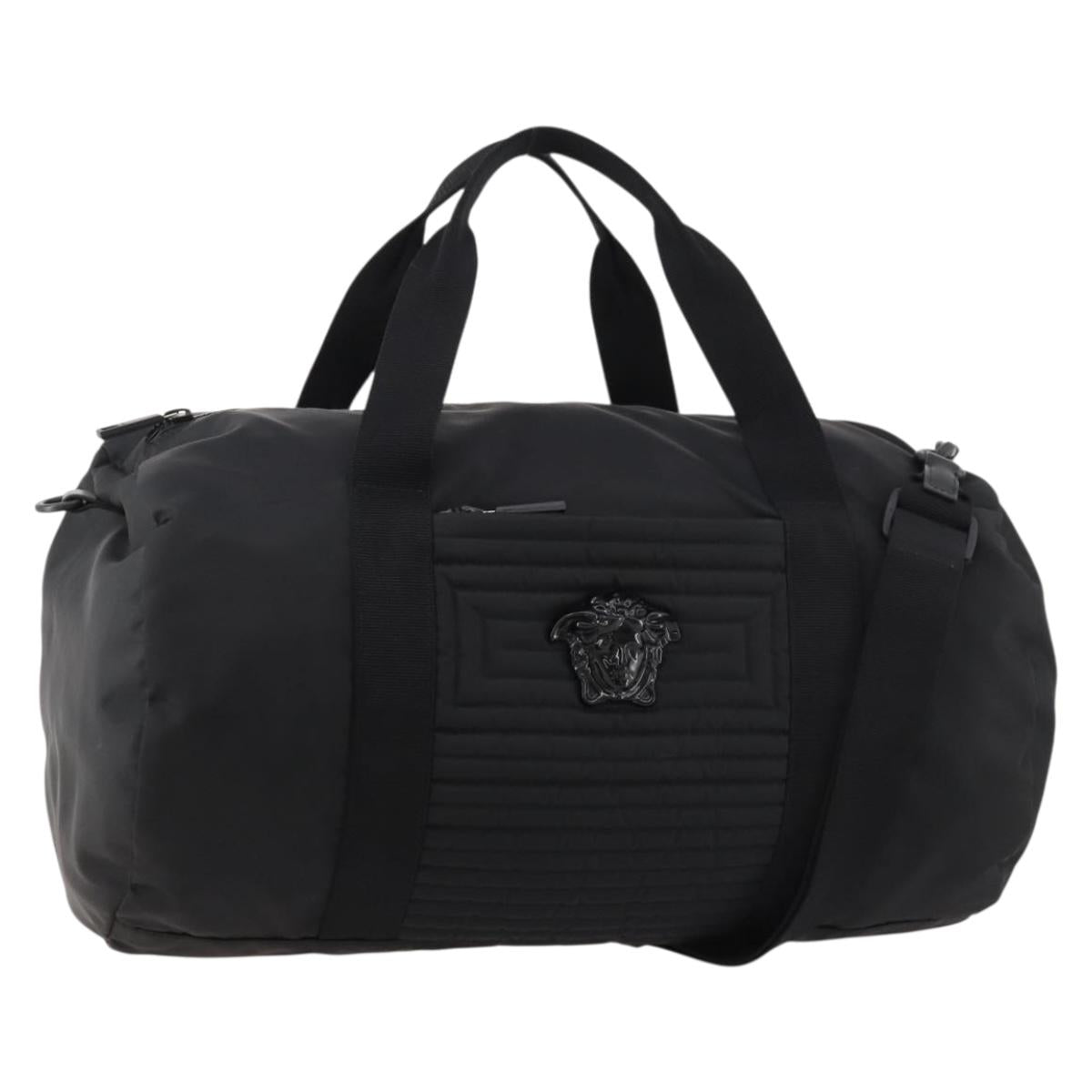 VERSACE Boston Bag Nylon 2way Black Silver Auth bs33114