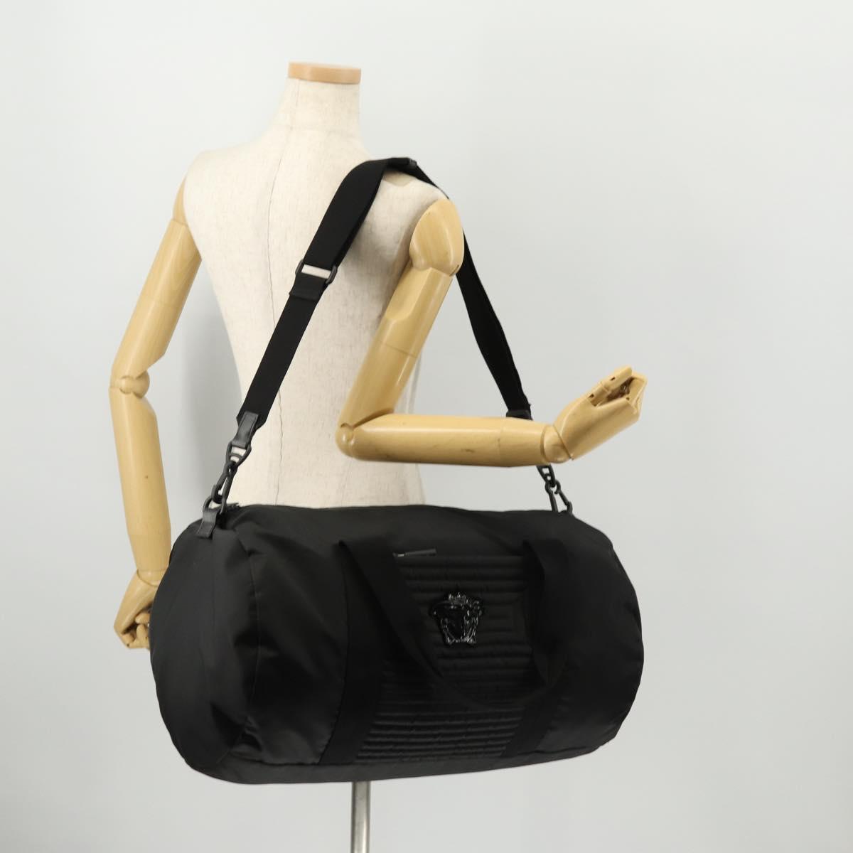 VERSACE Boston Bag Nylon 2way Black Silver Auth bs33114