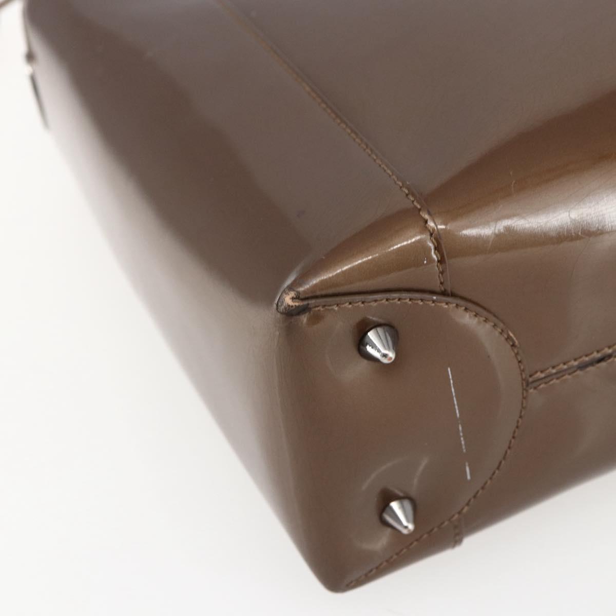 Christian Dior Maris Pearl Hand Bag Patent leather Brown Silver Auth bs33117