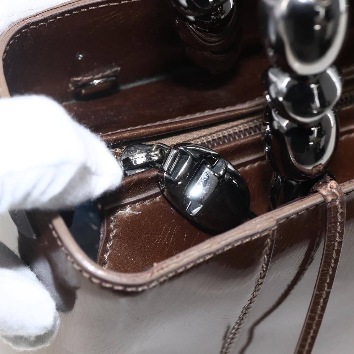 Christian Dior Maris Pearl Hand Bag Patent leather Brown Silver Auth bs33117
