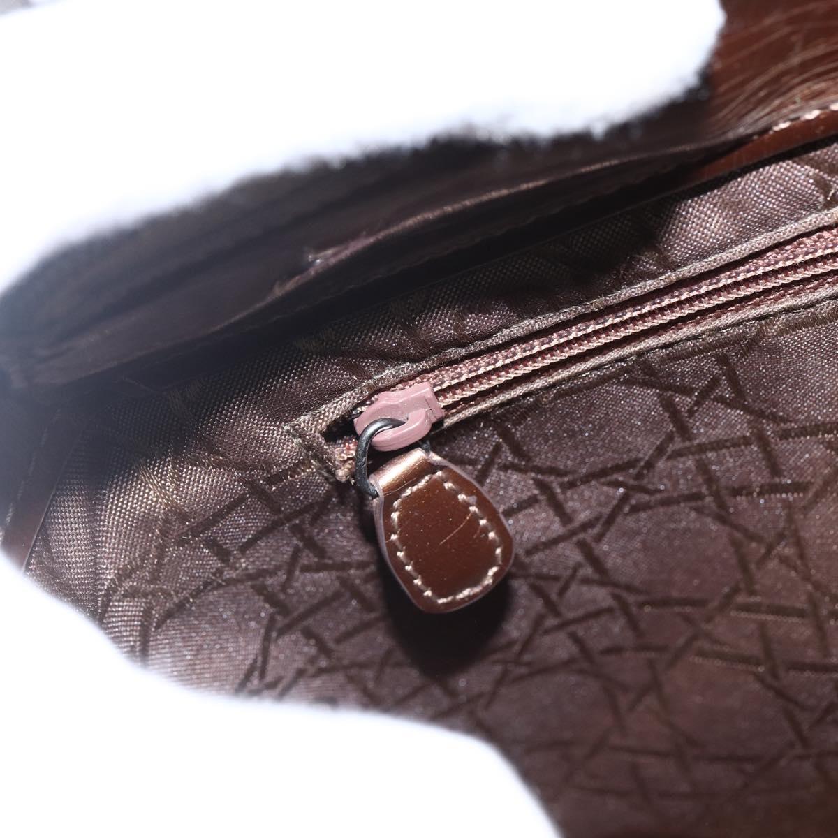Christian Dior Maris Pearl Hand Bag Patent leather Brown Silver Auth bs33117