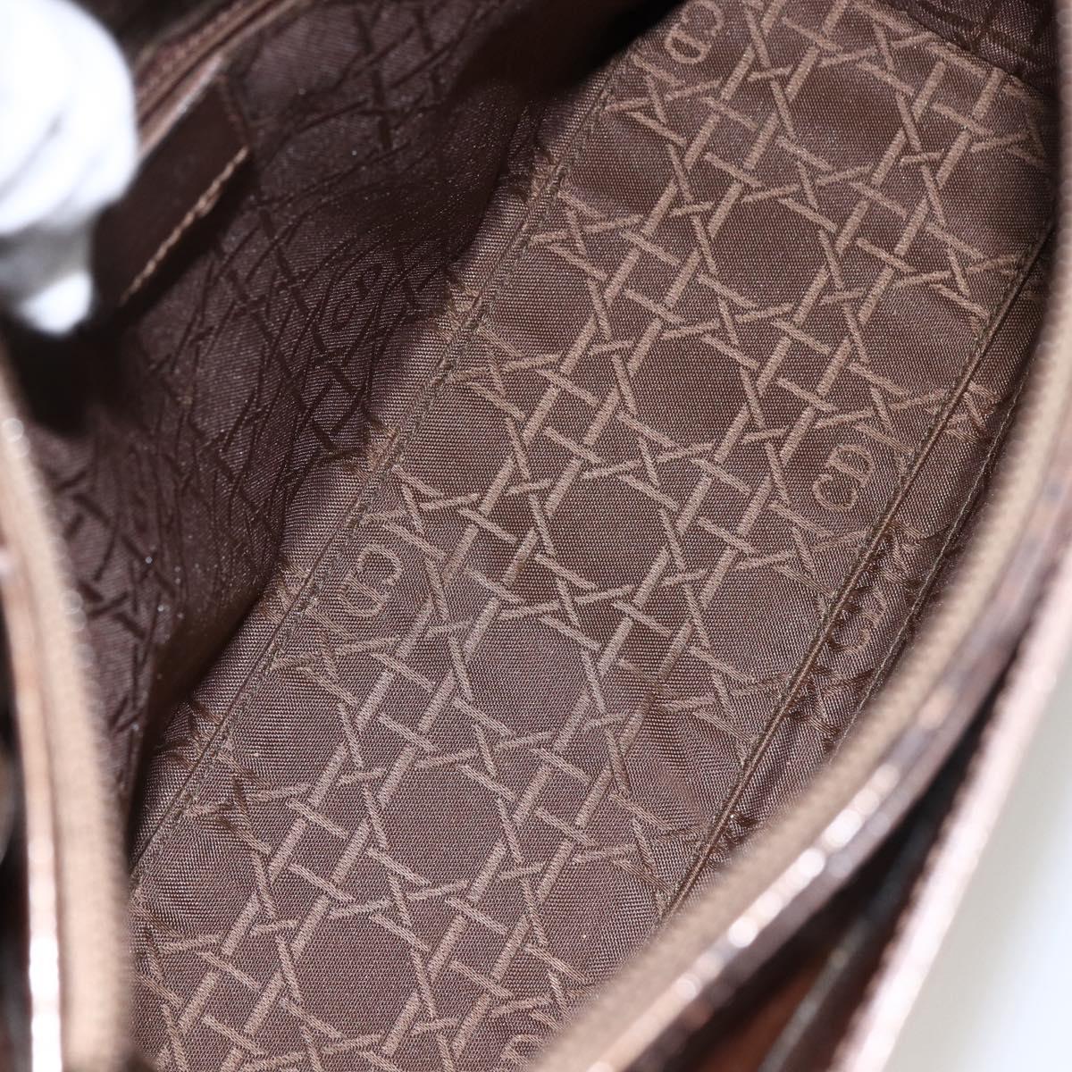 Christian Dior Maris Pearl Hand Bag Patent leather Brown Silver Auth bs33117