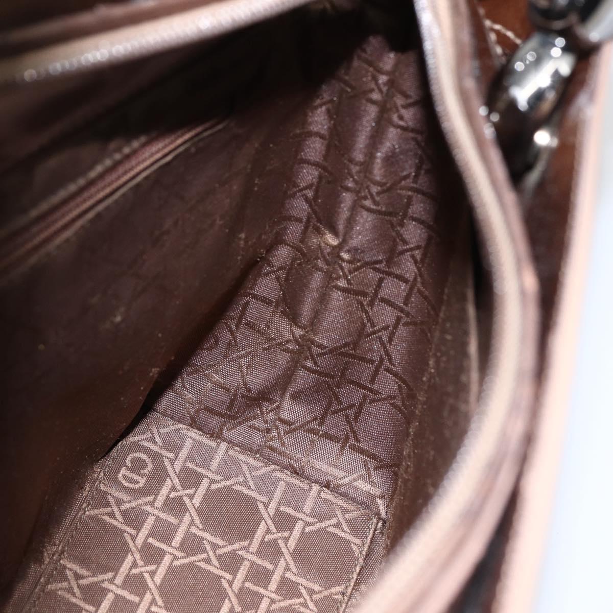 Christian Dior Maris Pearl Hand Bag Patent leather Brown Silver Auth bs33117