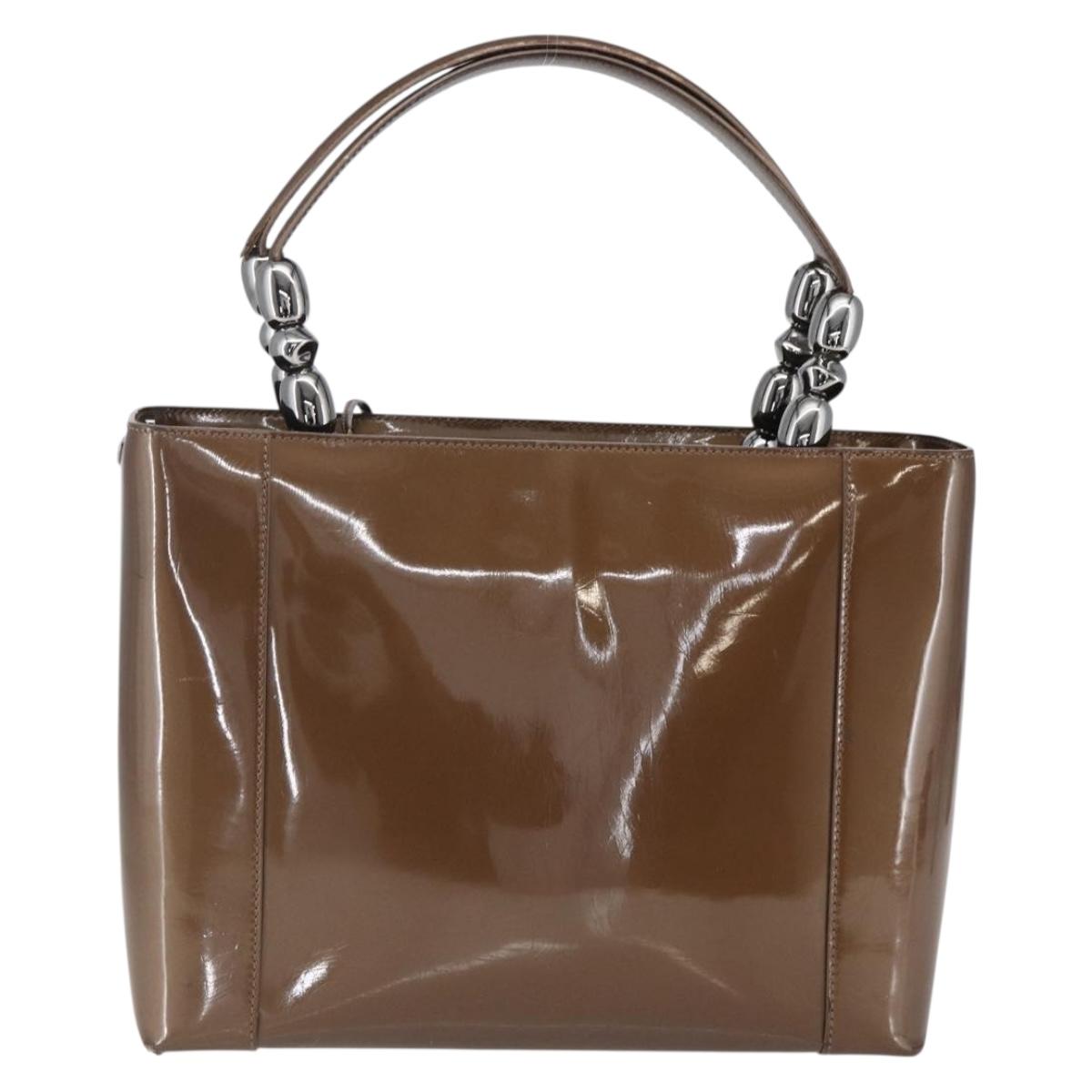 Christian Dior Maris Pearl Hand Bag Patent leather Brown Silver Auth bs33117