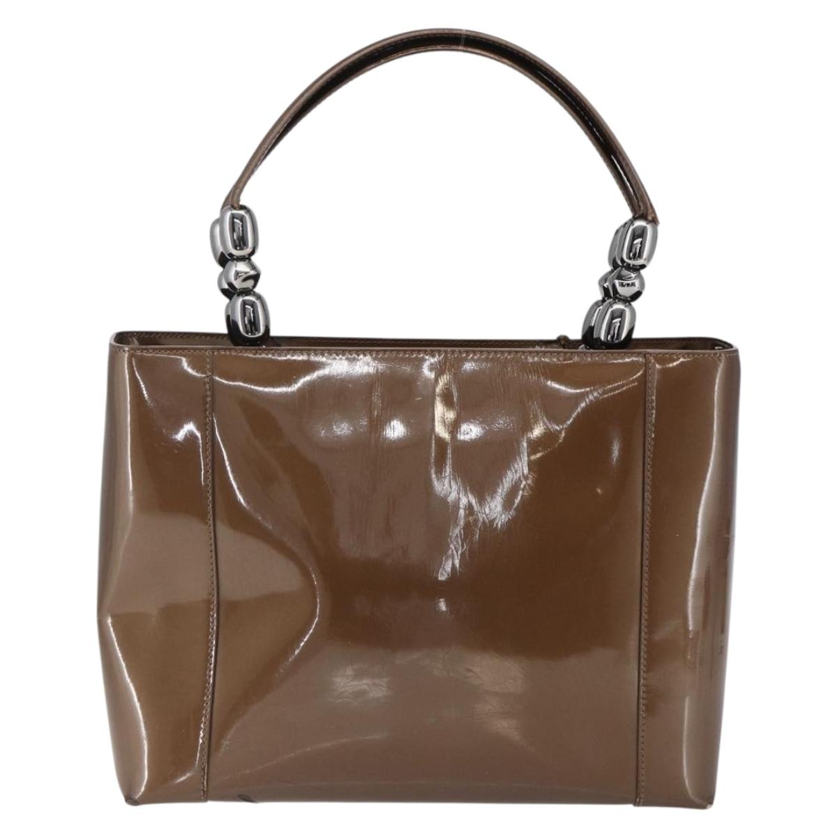 Christian Dior Maris Pearl Hand Bag Patent leather Brown Silver Auth bs33117