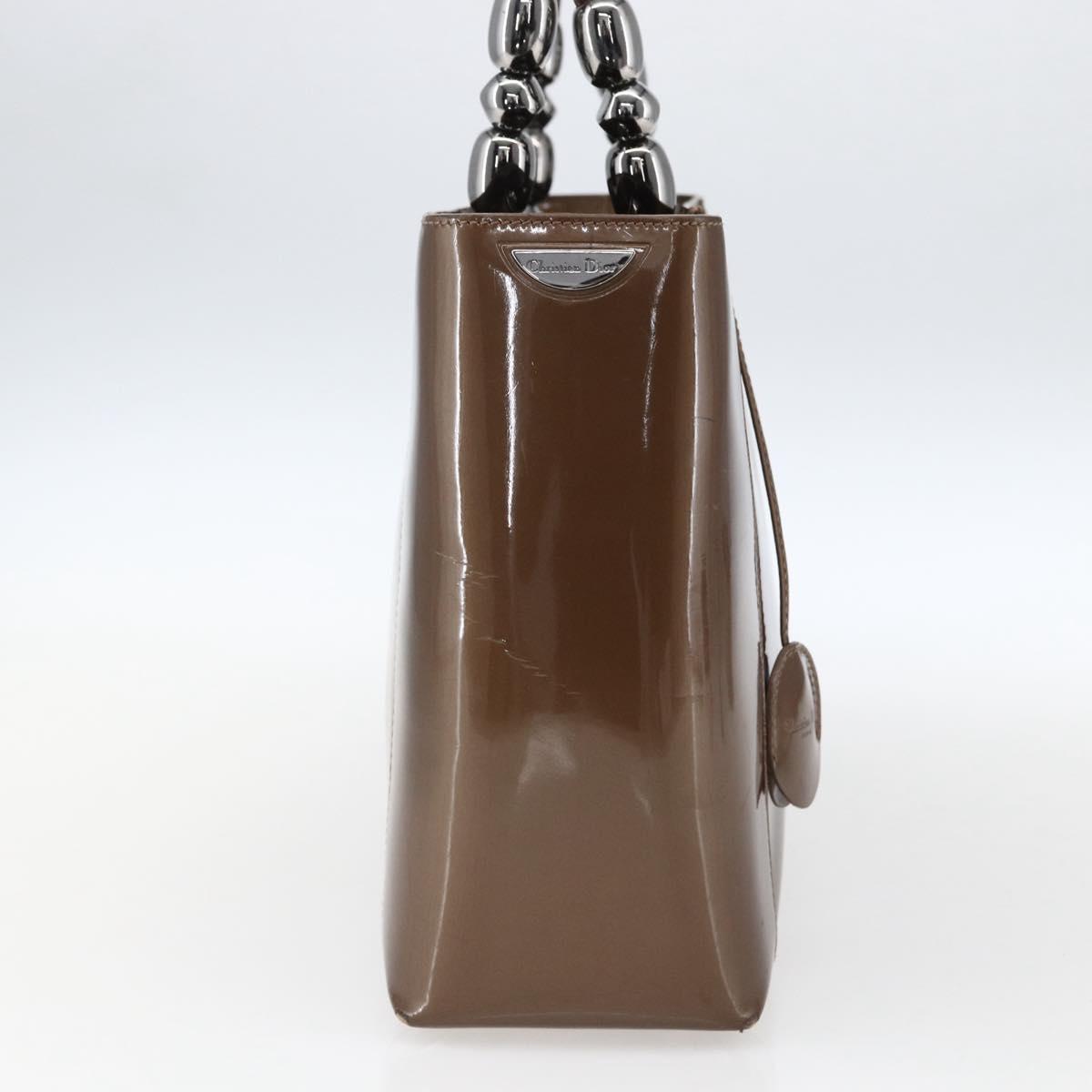 Christian Dior Maris Pearl Hand Bag Patent leather Brown Silver Auth bs33117