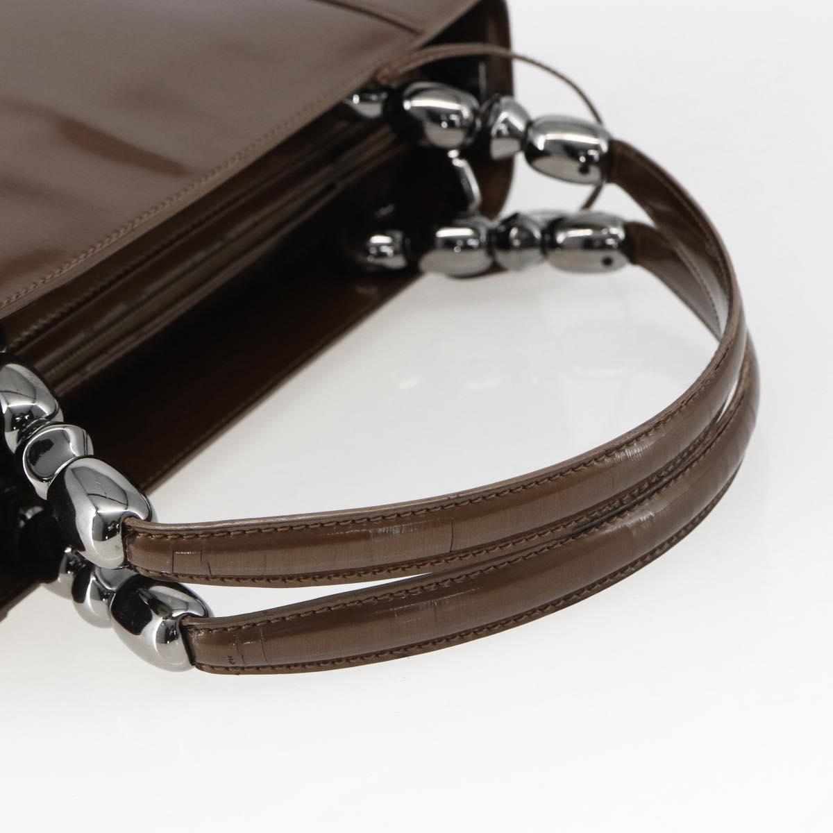 Christian Dior Maris Pearl Hand Bag Patent leather Brown Silver Auth bs33117