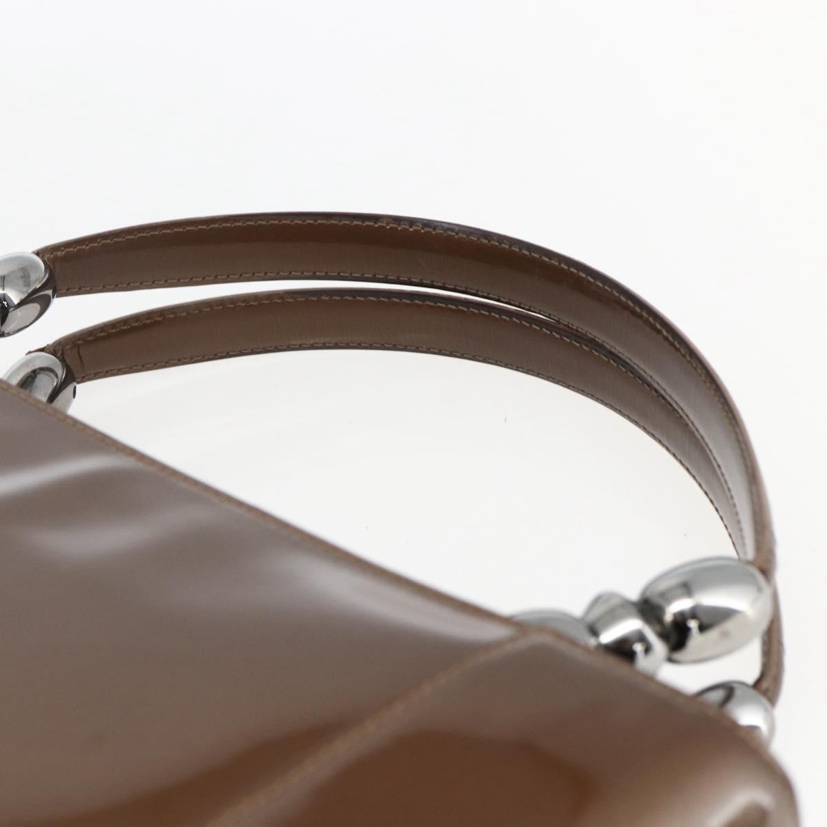 Christian Dior Maris Pearl Hand Bag Patent leather Brown Silver Auth bs33117