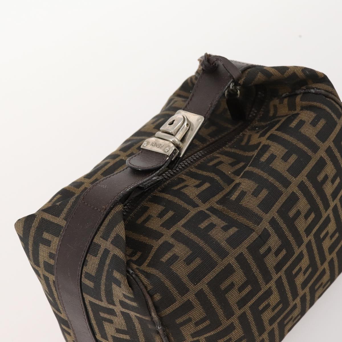 FENDI Zucca Canvas Hand Bag Brown Black Silver Auth bs33118