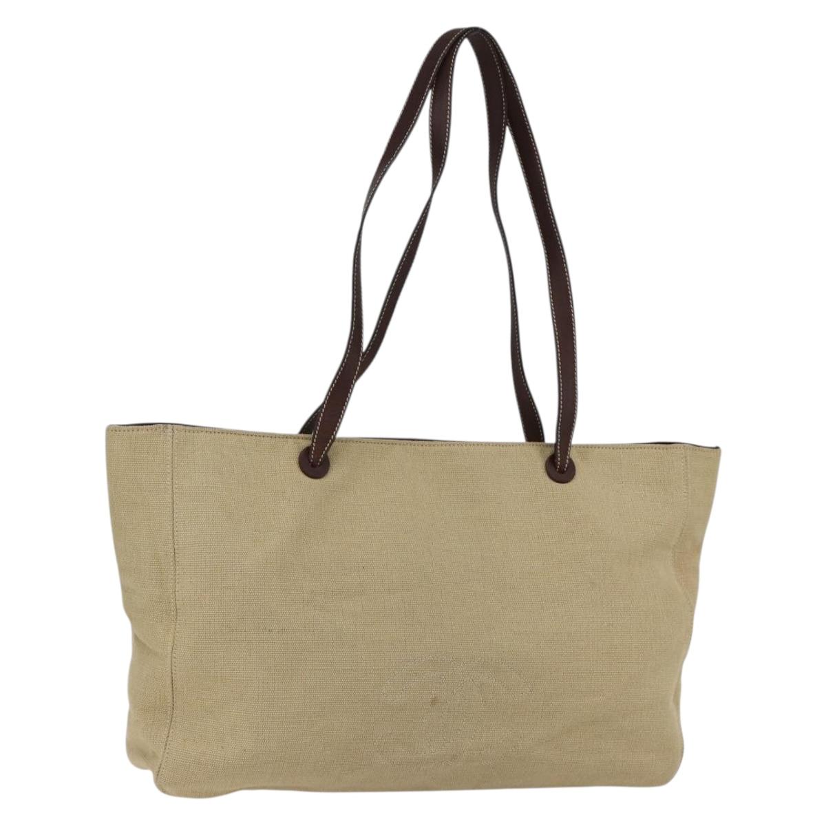 CHANEL Tote Bag Canvas Beige Gold CC Auth bs33123