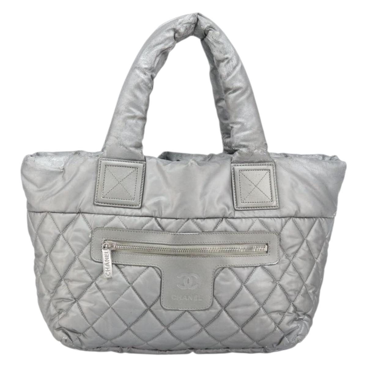 CHANEL Cococoon Tote Bag Coated Canvas Silver CC Auth bs33124