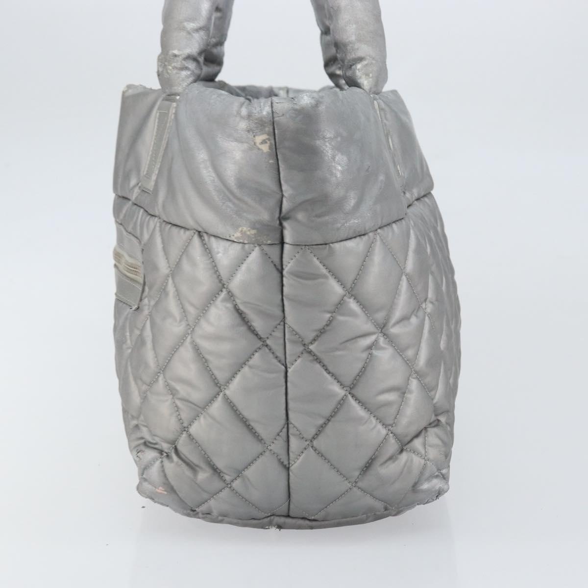 CHANEL Cococoon Tote Bag Coated Canvas Silver CC Auth bs33124