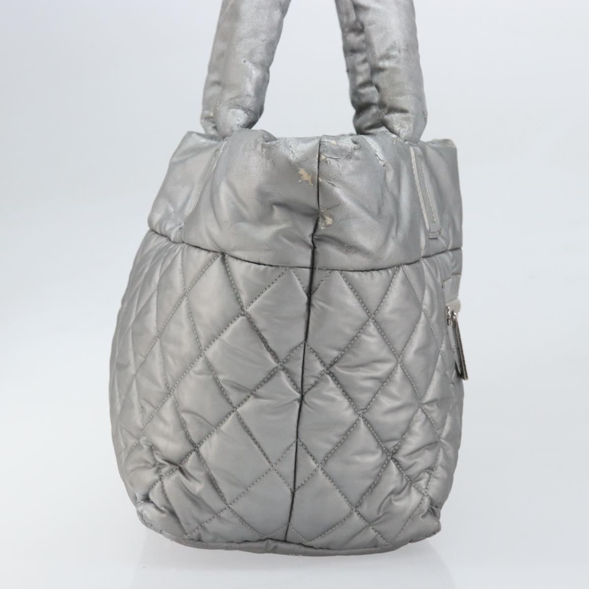 CHANEL Cococoon Tote Bag Coated Canvas Silver CC Auth bs33124
