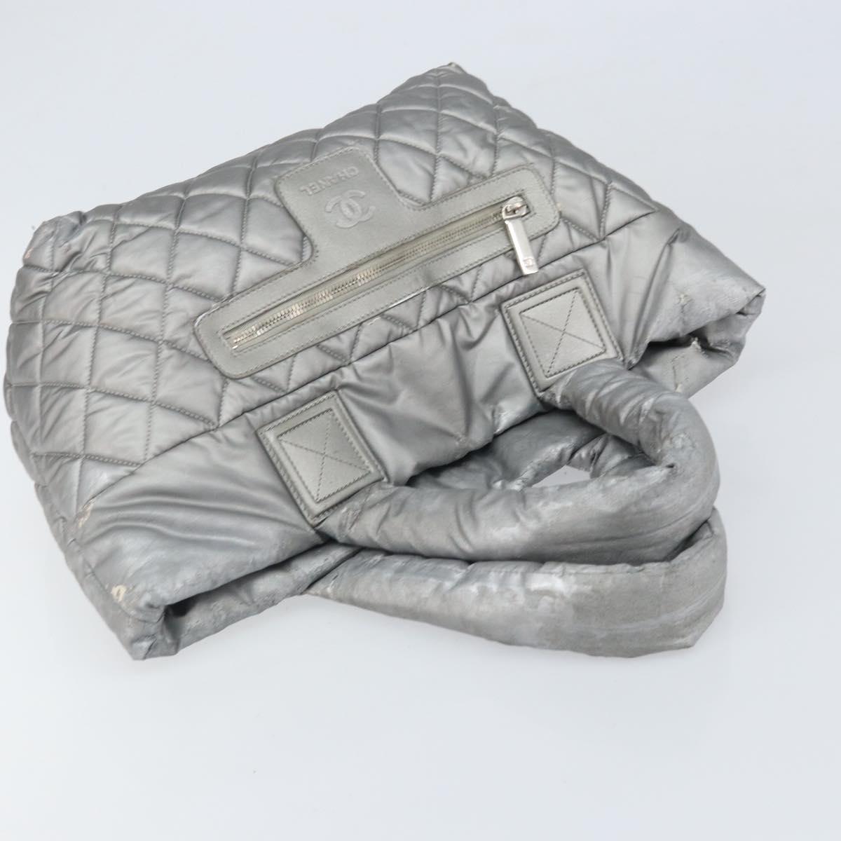 CHANEL Cococoon Tote Bag Coated Canvas Silver CC Auth bs33124