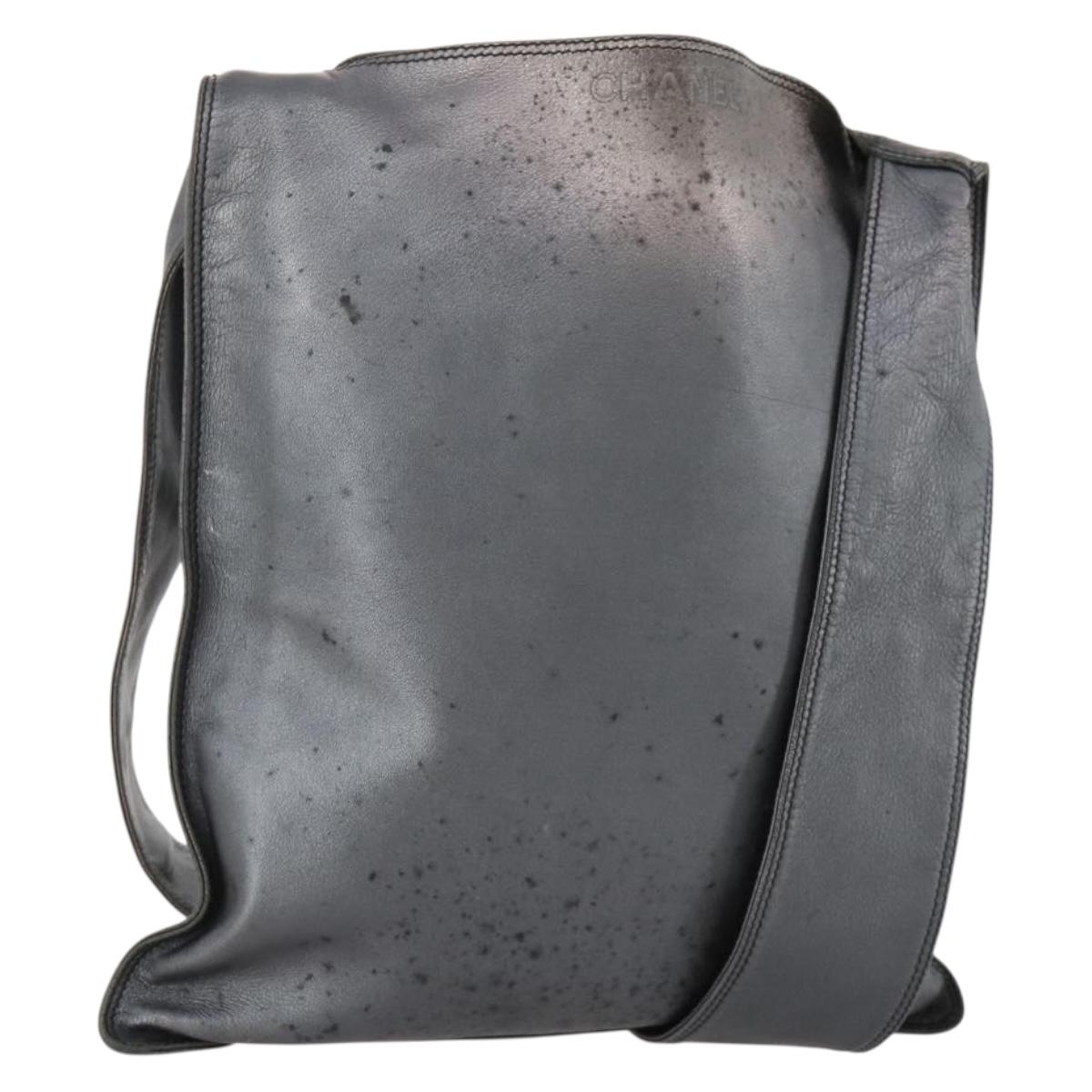 CHANEL Shoulder Bag Leather Gunmetal CC Auth bs33125