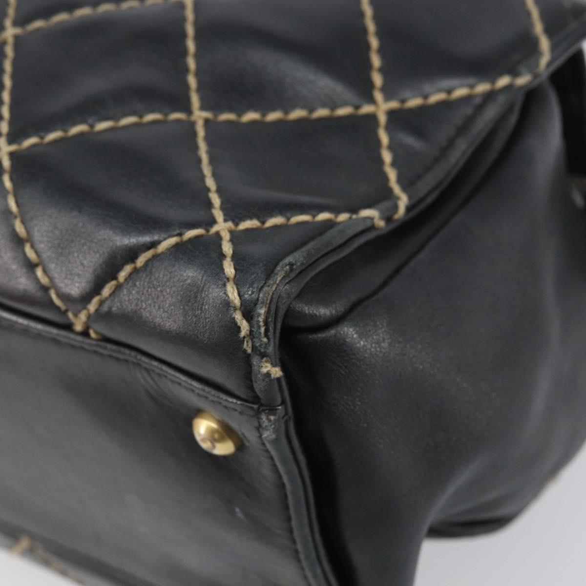 CHANEL Hand Bag Leather Black Gold CC Auth bs33126