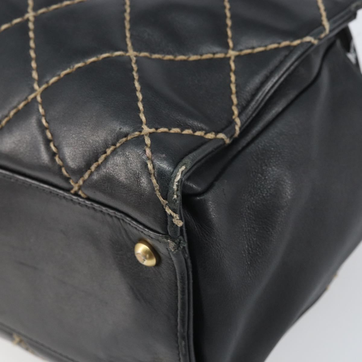 CHANEL Hand Bag Leather Black Gold CC Auth bs33126