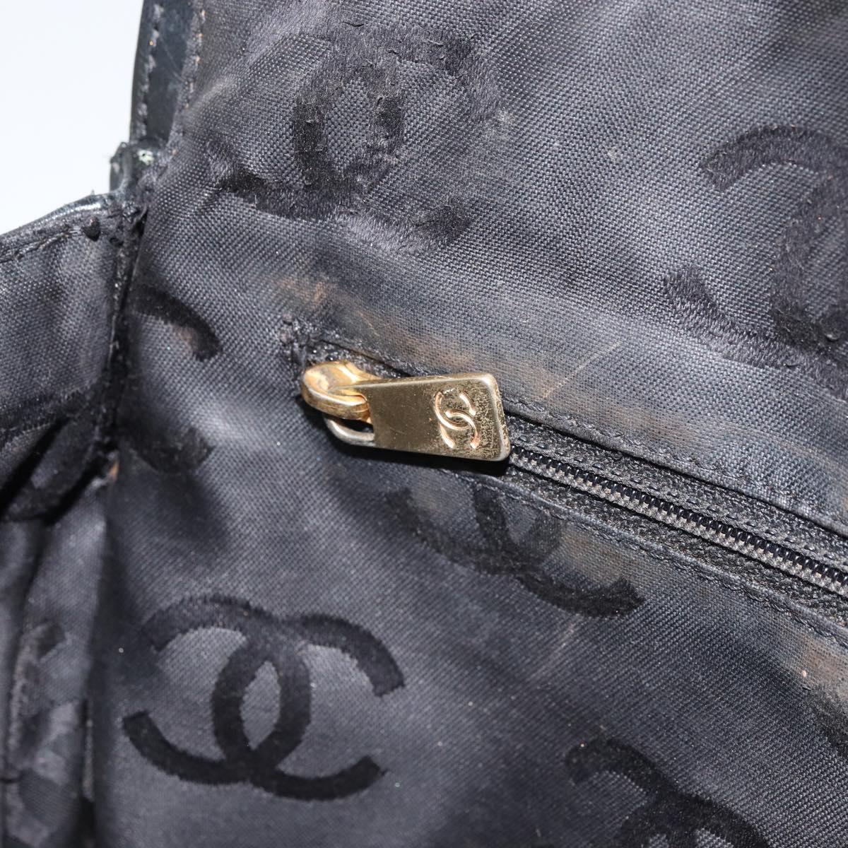 CHANEL Hand Bag Leather Black Gold CC Auth bs33126