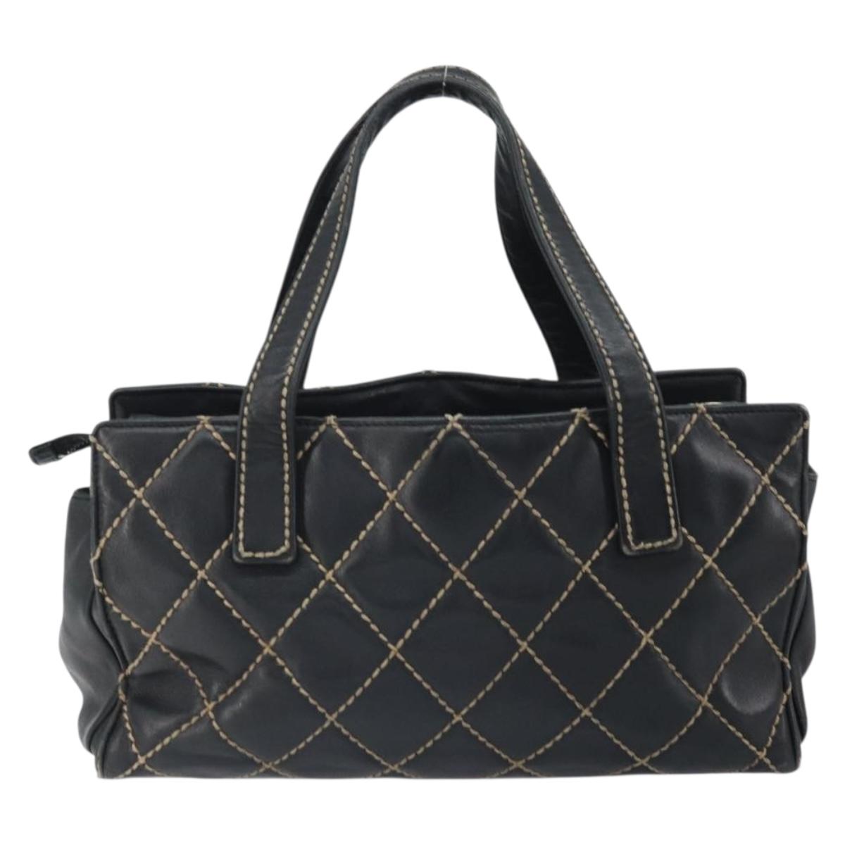 CHANEL Hand Bag Leather Black Gold CC Auth bs33126