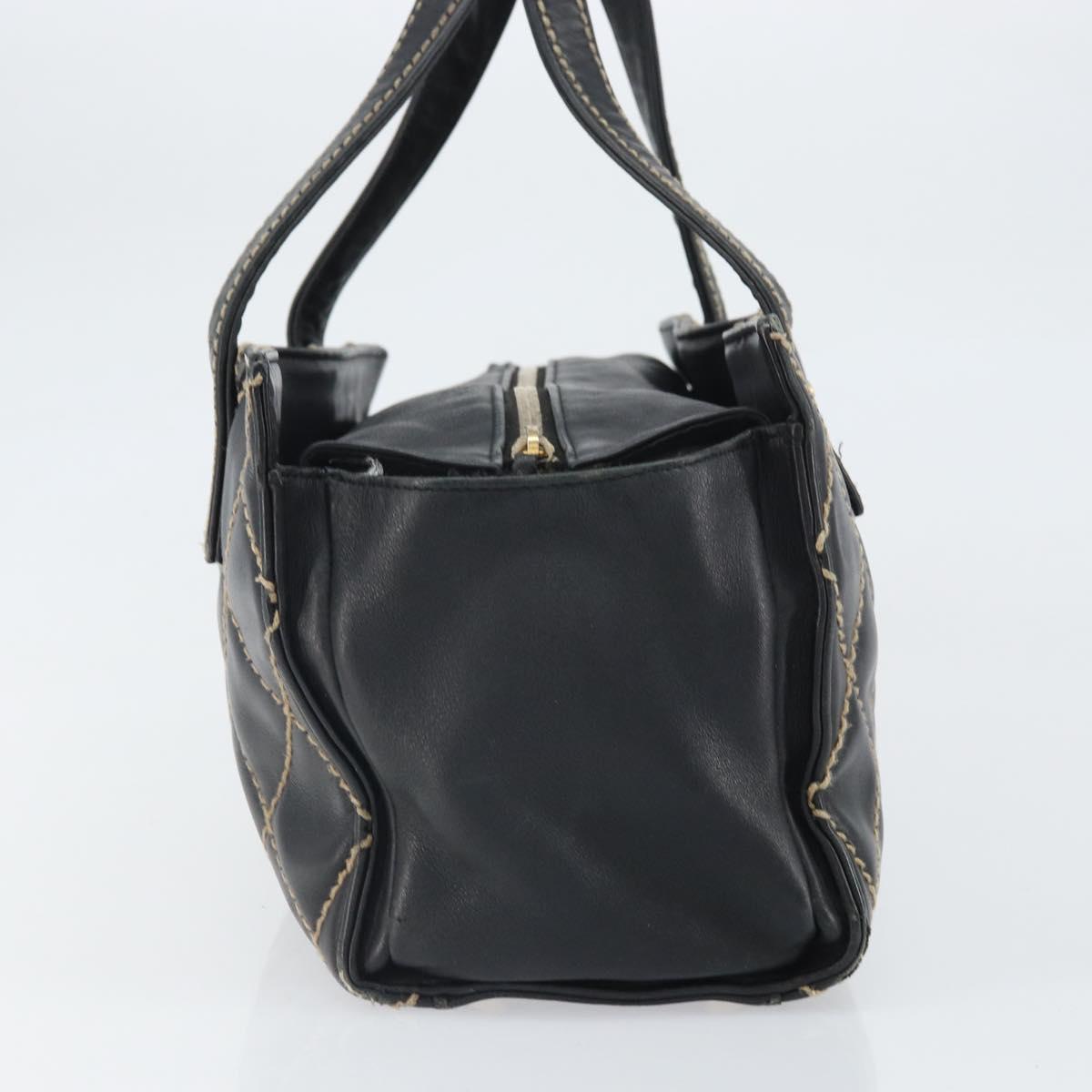CHANEL Hand Bag Leather Black Gold CC Auth bs33126