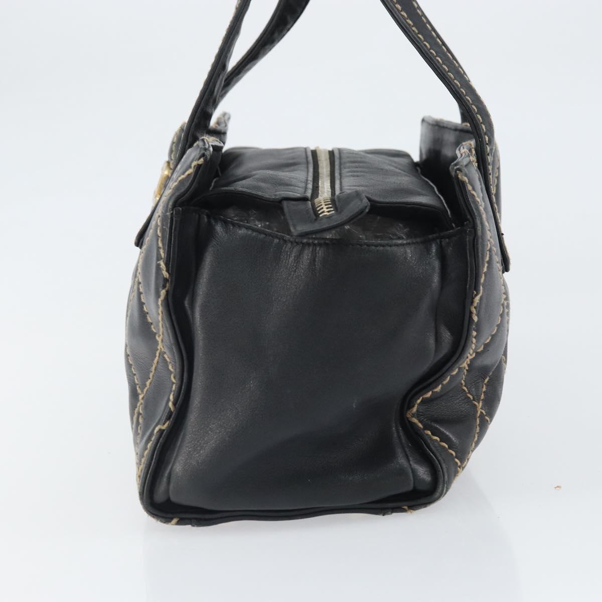 CHANEL Hand Bag Leather Black Gold CC Auth bs33126
