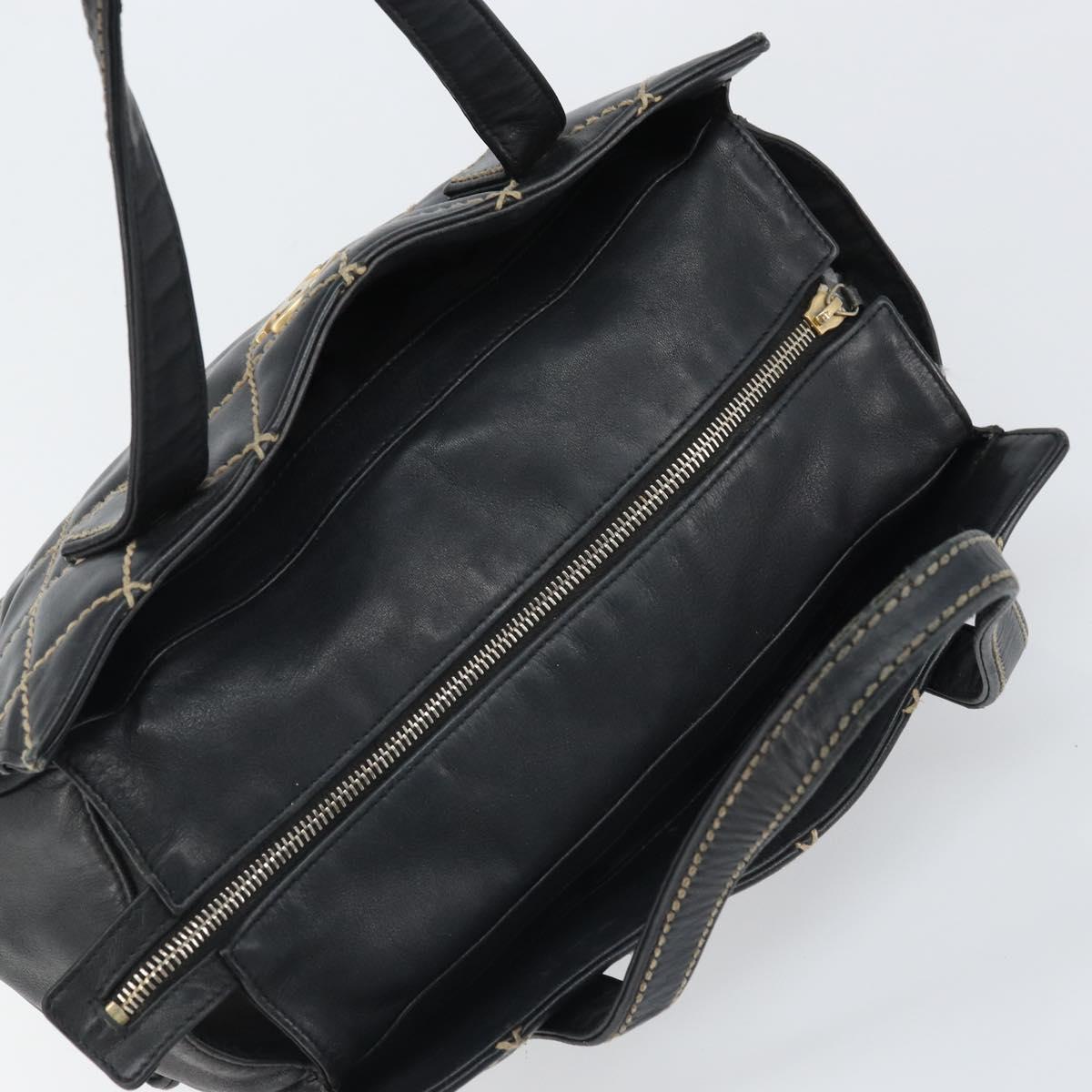 CHANEL Hand Bag Leather Black Gold CC Auth bs33126