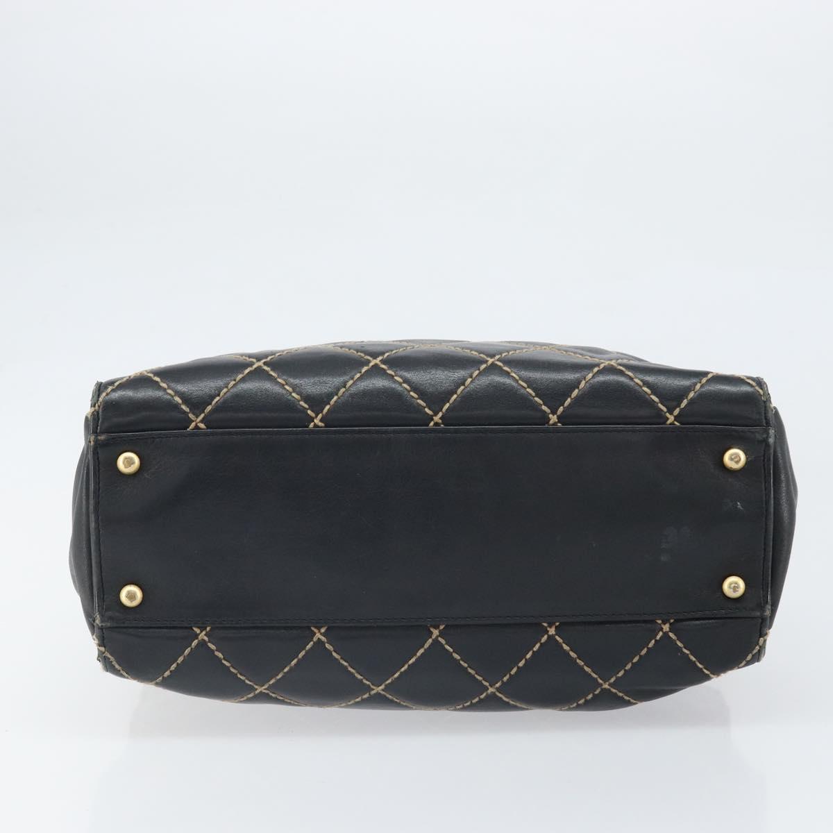 CHANEL Hand Bag Leather Black Gold CC Auth bs33126