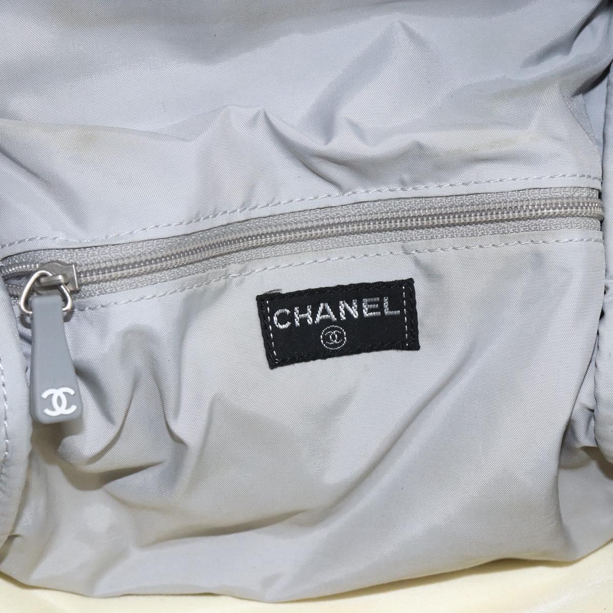 CHANEL Backpack Nylon Silver White CC Auth bs33128